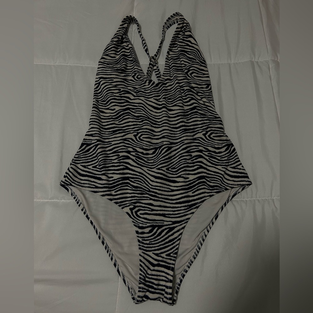 Zebra Striped Print One Piece Swimsuit